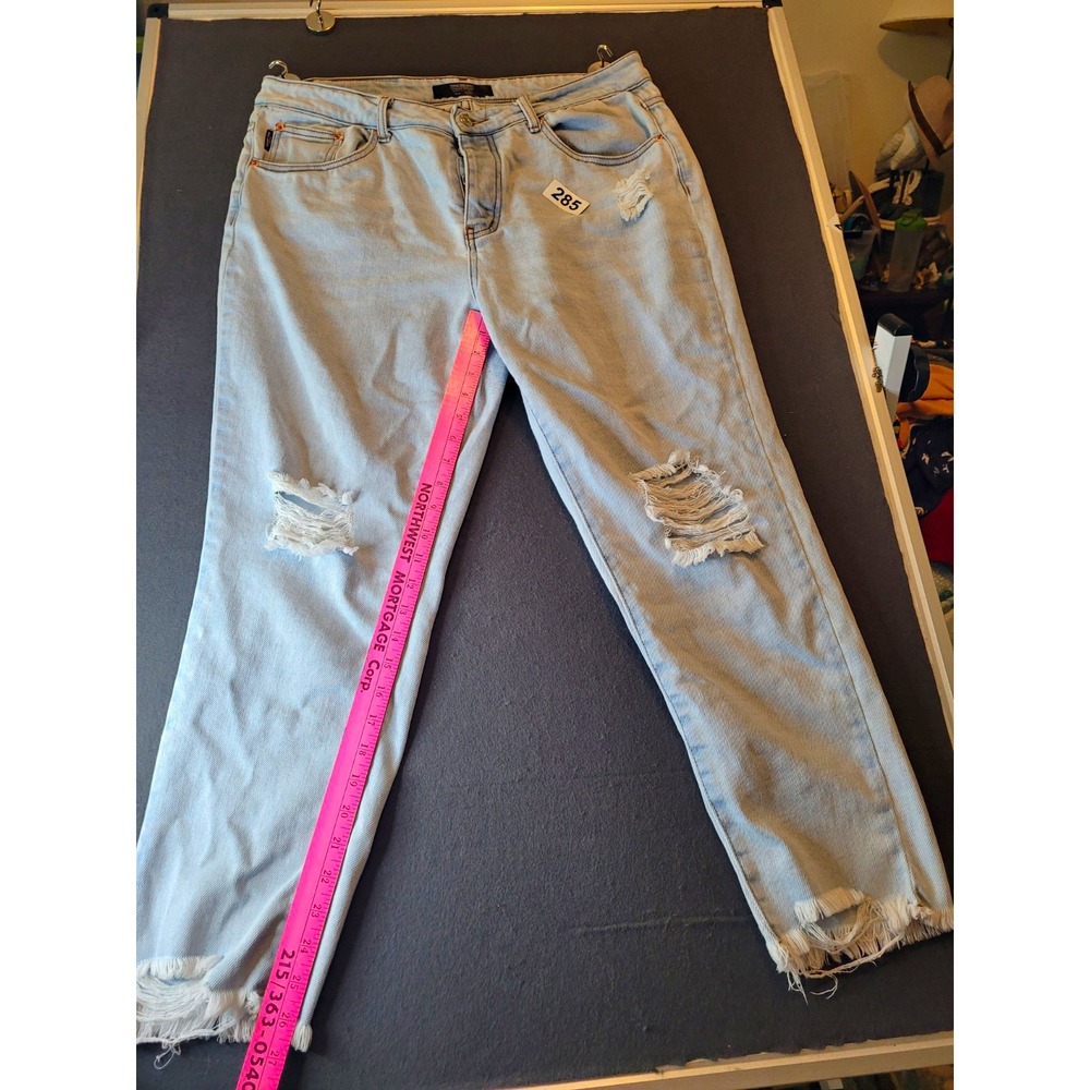 Monkey Ride Jeans Women's Blue Light Wash Distressed Skinny Slim Mid Rise 14